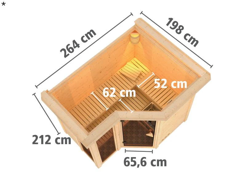 Amara - Karibu Sauna inkl. 9-kW-Ofen - mit Dachkranz - - Image 3