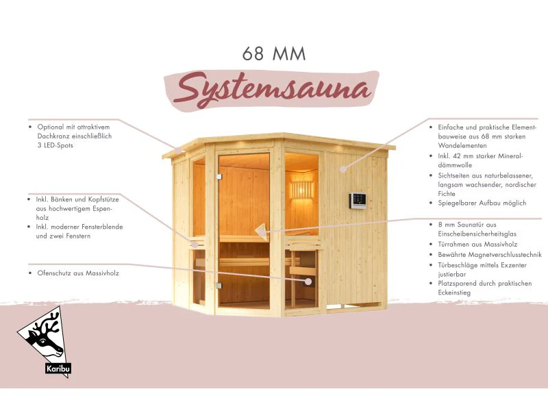 Amelia 2 - Karibu Sauna, inkl. 9 kW Ofen ext. Steuerung - mit Dachkranz - - Image 5