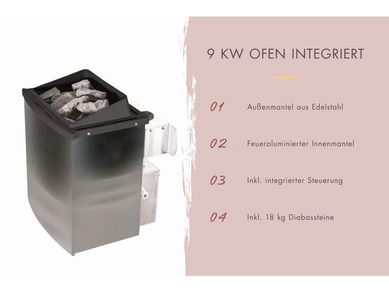 Amelia 2 - Karibu Sauna, inkl. 9 kW Ofen integr. Steuerung - mit Dachkranz - - Image 12