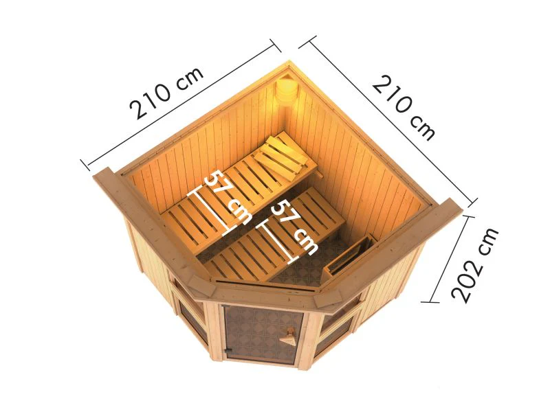 Amelia 2 - Karibu Sauna, inkl. 9 kW Ofen integr. Steuerung - mit Dachkranz - - Image 4