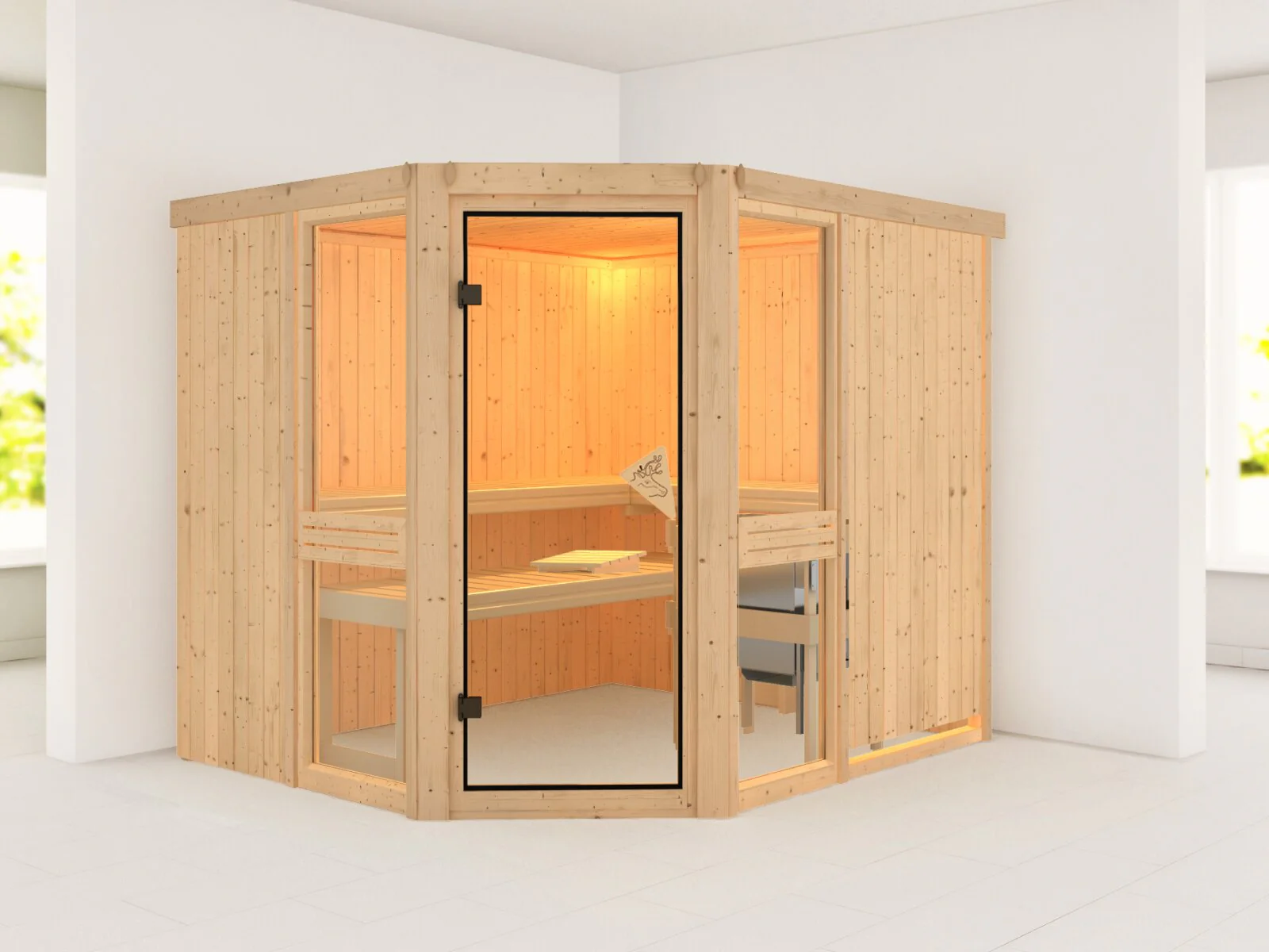 Amelia 3 - Karibu Sauna inkl. 9 kW Bioofen ext. Steuerung Wifi HUUM - ohne Dachkranz - - Image 11