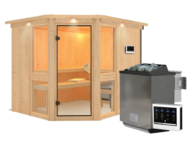 Amelia 3 - Karibu Sauna inkl. 9-kW-Bioofen - mit Dachkranz - - Image 2