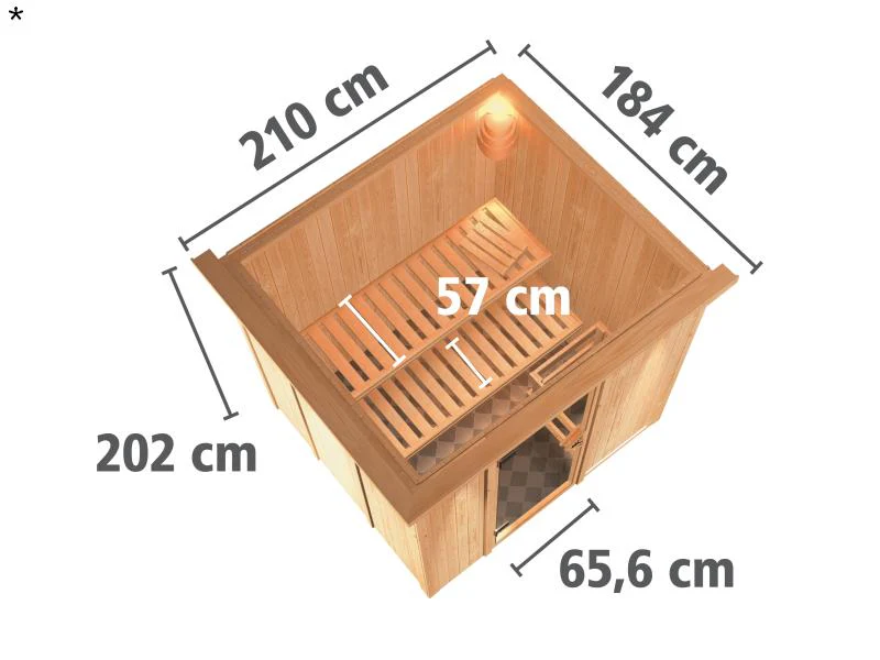 Daria - Karibu Sauna Plug & Play 3,6 kW Bio Ofen, ext. Steuerung - mit Dachkranz - Energiespartür - Image 3