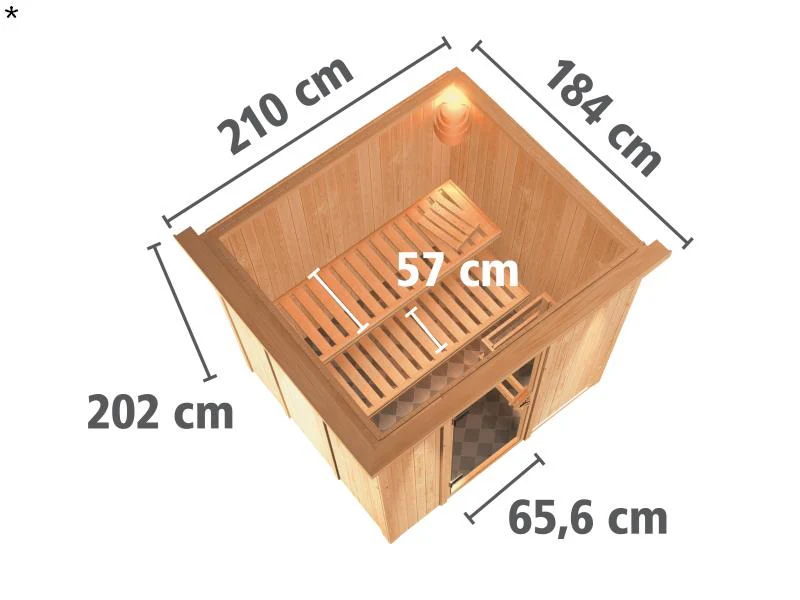 Daria - Karibu Sauna Plug & Play inkl. 3,6 kW-Ofen - mit Dachkranz - - Image 3