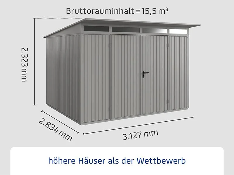 Ecostar Gerätehaus Trend-P,Typ 3, Grau Aluminum, 2 flg - Image 2