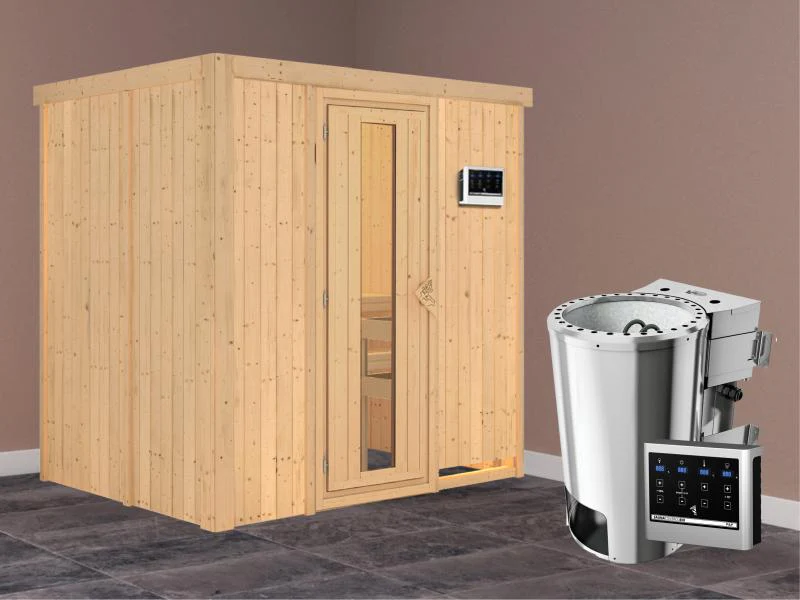 Fanja - Karibu Sauna Plug & Play 3,6 kW Bio Ofen, ext. Steuerung - ohne Dachkranz - Energiespartür - Image 2