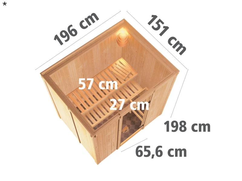 Fanja - Karibu Sauna Plug & Play 3,6 kW Bio Ofen, ext. Steuerung - ohne Dachkranz - Moderne Saunatür - Image 3