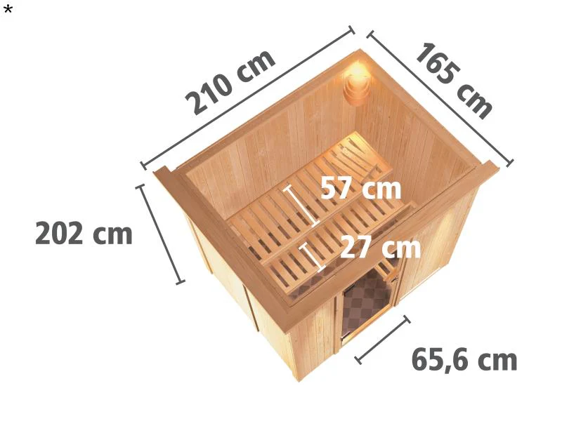 Fanja - Karibu Sauna Plug & Play 3,6 kW Ofen, ext. Steuerung - mit Dachkranz - Klarglas Ganzglastür - Image 3