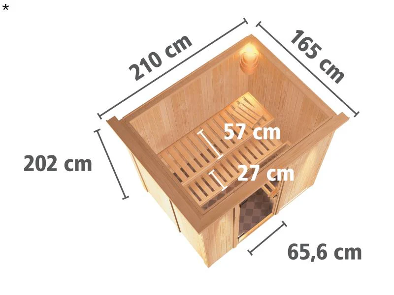 Fanja - Karibu Sauna Plug & Play 3,6 kW Ofen, ext. Steuerung - mit Dachkranz - Moderne Saunatür - Image 3