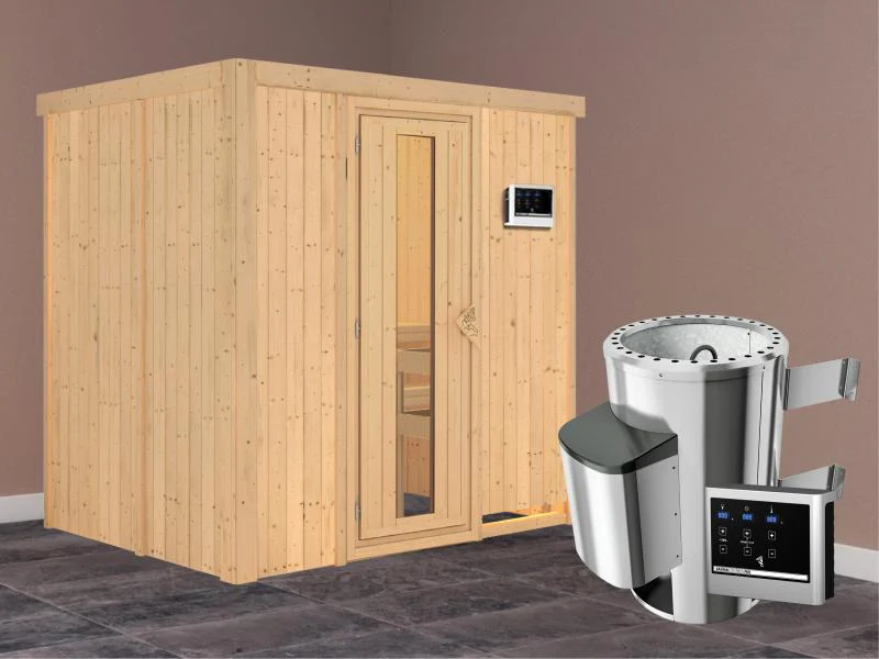Fanja - Karibu Sauna Plug & Play 3,6 kW Ofen, ext. Steuerung - ohne Dachkranz - Energiespartür - Image 2