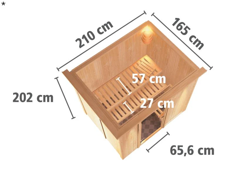 Fanja - Karibu Sauna Plug & Play 3,6 kW Ofen, int. Steuerung - mit Dachkranz - Klarglas Ganzglastür - Image 3