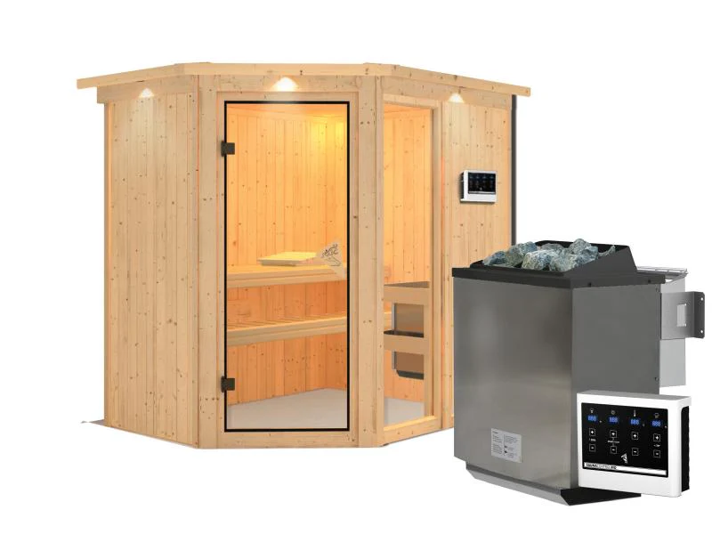 Fiona 1 - Karibu Sauna inkl. 9-kW-Bioofen - mit Dachkranz - - Image 2