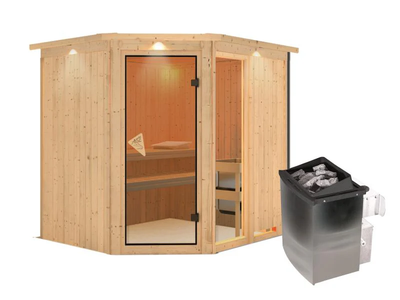 Fiona 2 - Karibu Sauna inkl. 9-kW-Ofen - mit Dachkranz - - Image 2