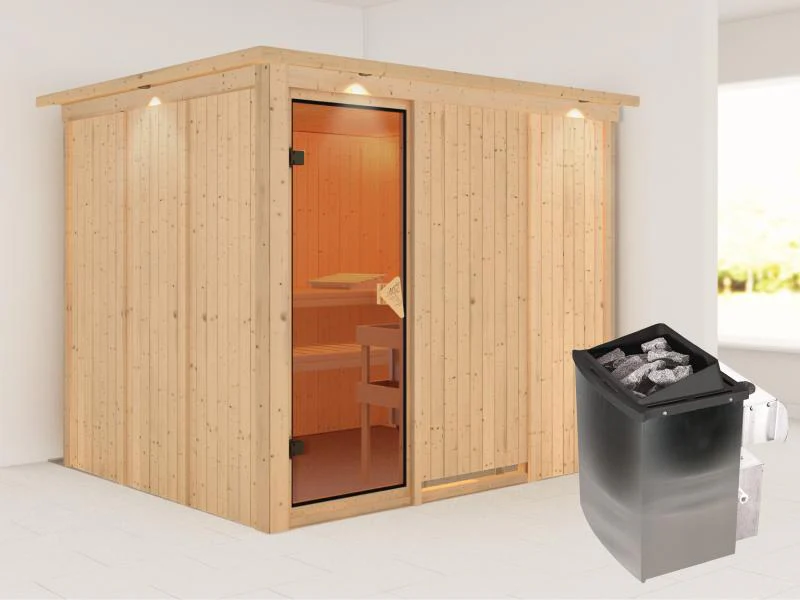 Gobin - Karibu Sauna inkl. 9-kW-Ofen - mit Dachkranz -