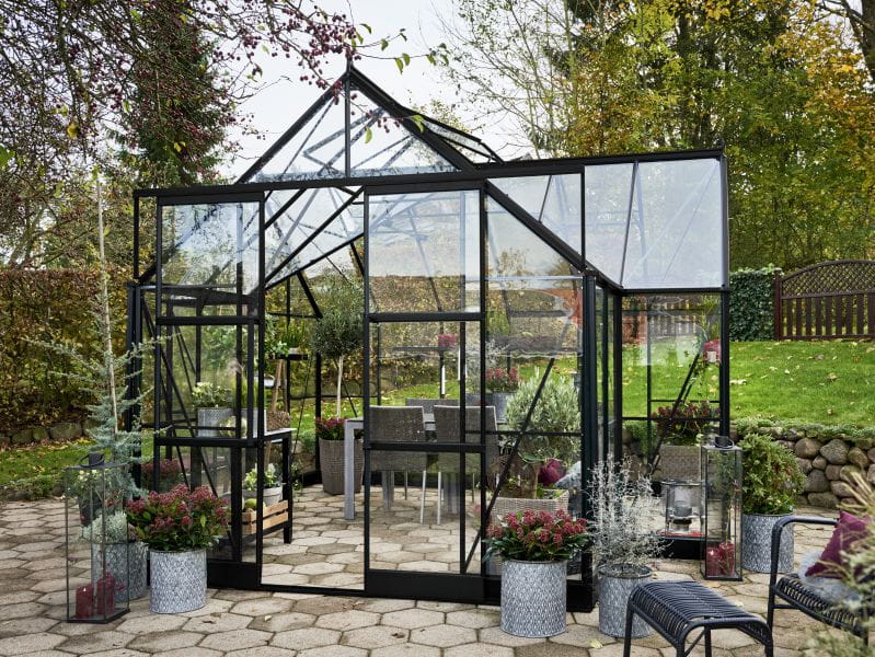 Halls Gewächshaus Garden Room Schwarz Sicherheitsglas