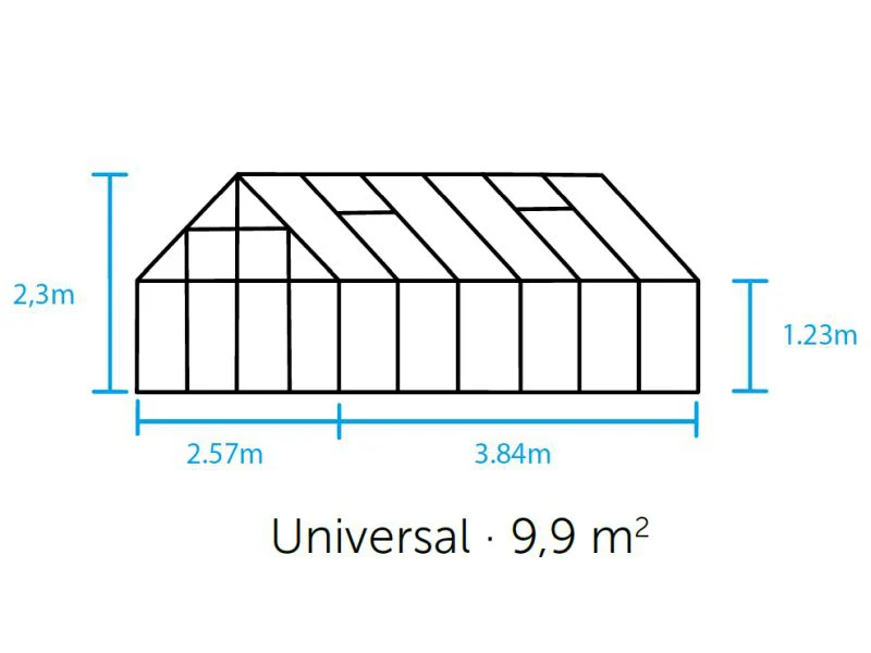 Halls Gewächshaus Universal 128 Schwarz Blankglas 9,9m² - SPARSET inkl. Fundament schwarz - Image 4