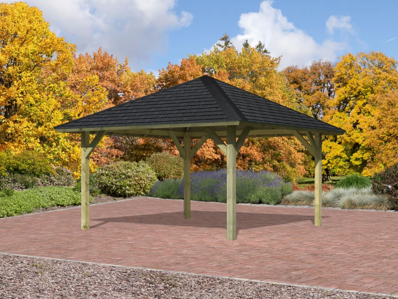 Karibu 4-Eck Pavillon Classic Holm 1 kdi Sparset inkl. Schindeln - Image 2