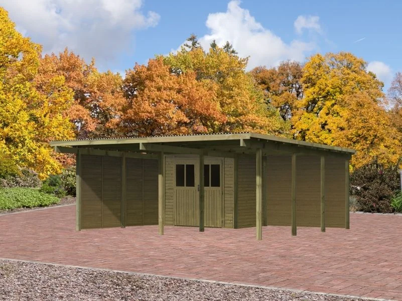 Karibu Doppelcarport ECO mit integriertem Abstellraum 1 und Wände - Image 2