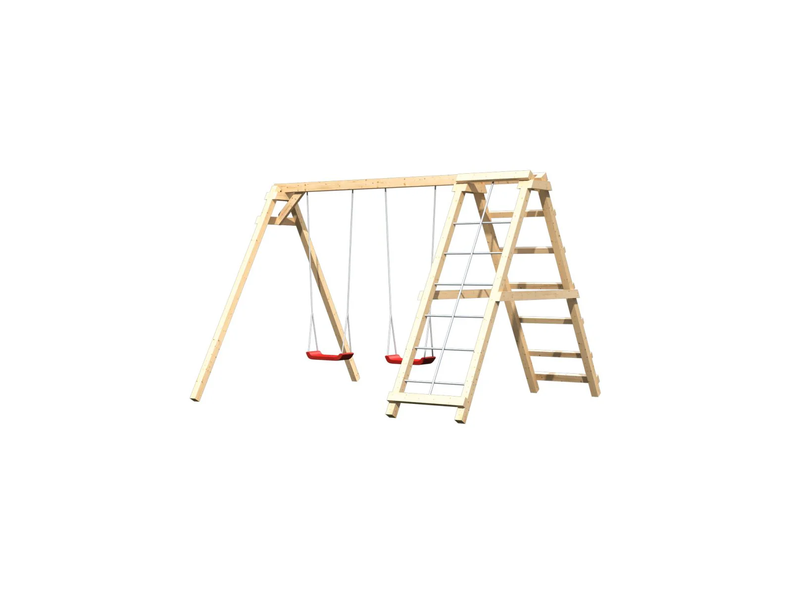Karibu Doppelschaukel Felix mit Klettergerüst und Netzrampe - Image 4