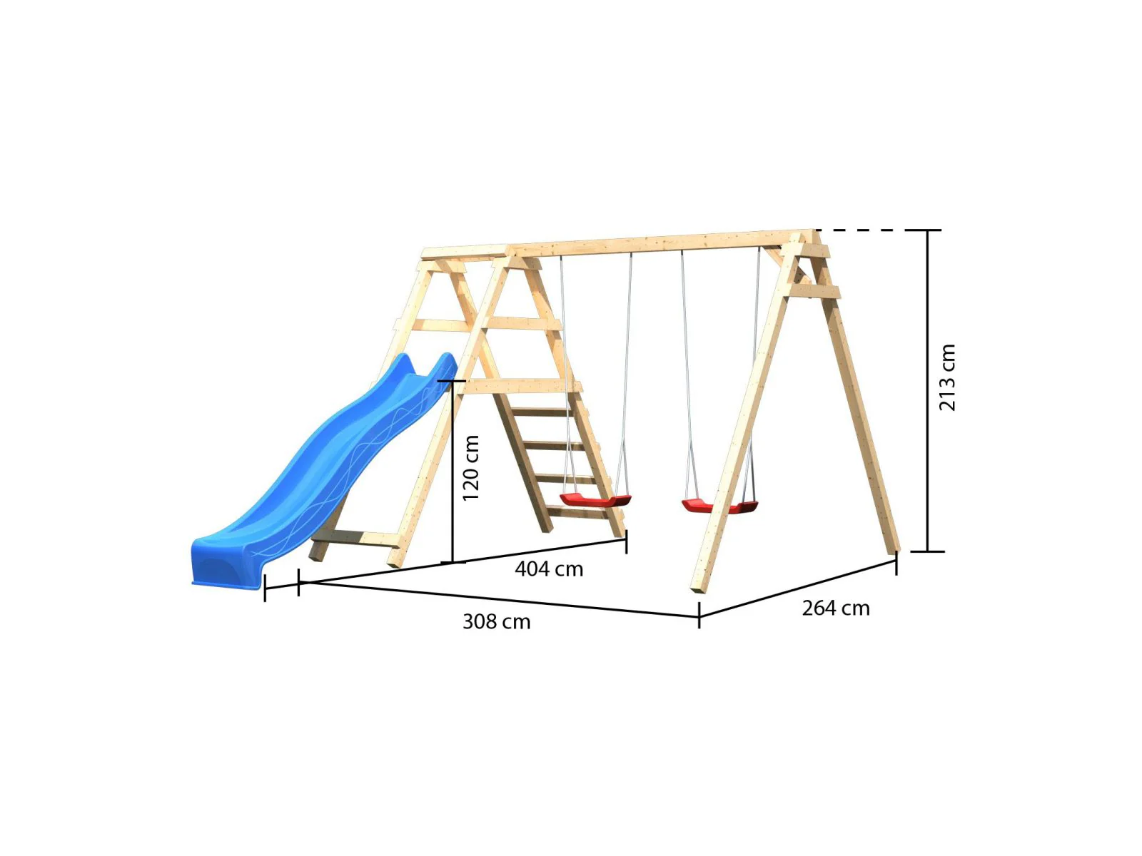 Karibu Doppelschaukel Felix mit Klettergerüst und Rutsche in blau - Image 3