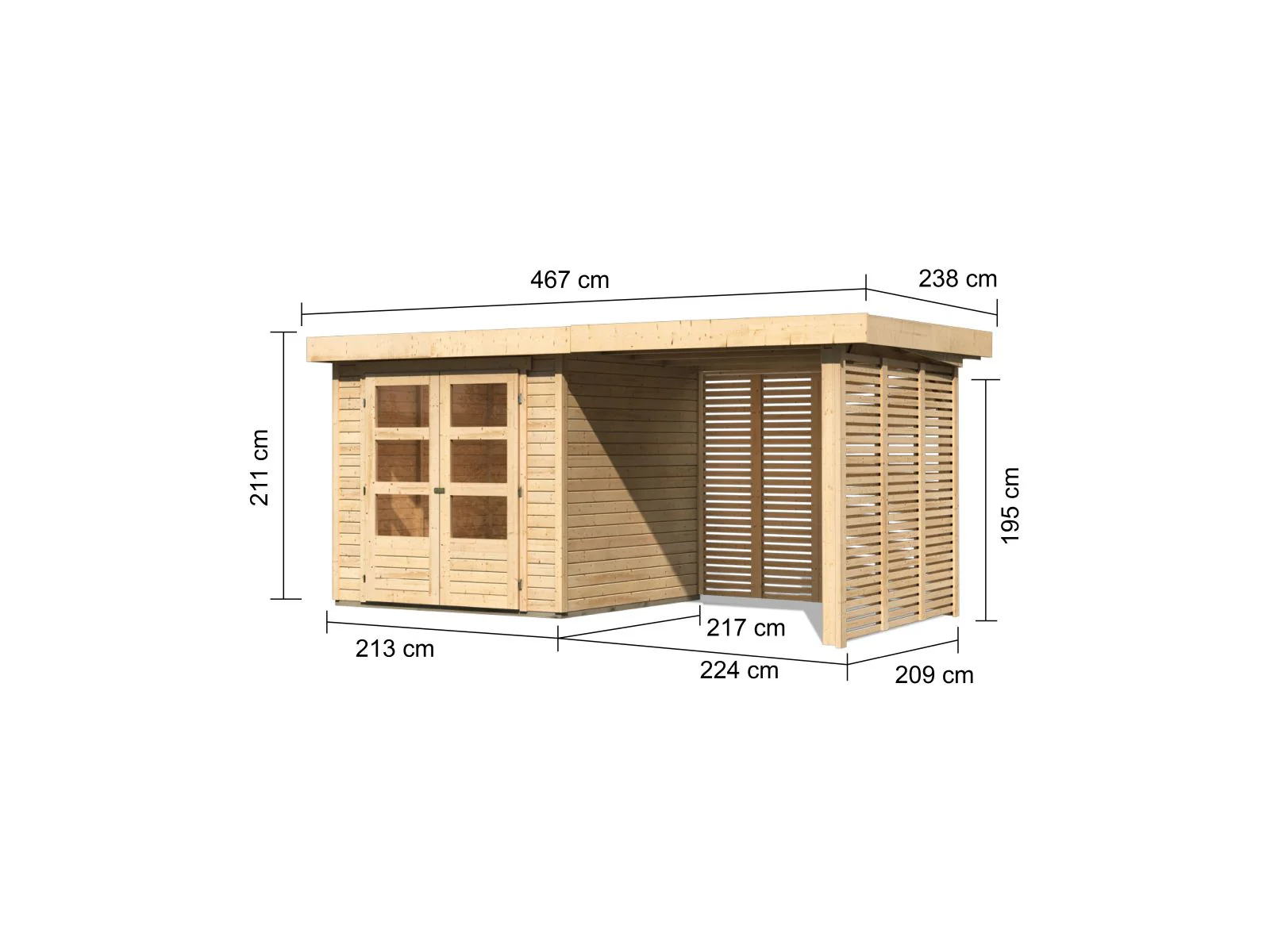 Karibu Gartenhaus Askola 2 inkl. 2,4 m Anbaudach mit Lamellenwänden - Image 2