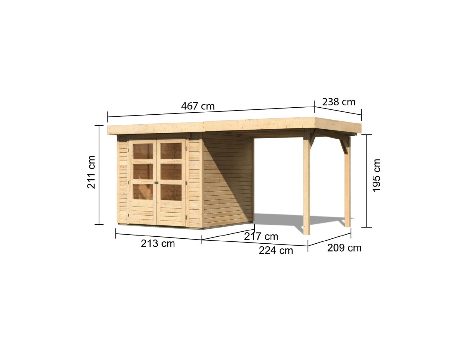 Karibu Gartenhaus Askola 2 mit Anbaudach 2,25 Meter - Image 3