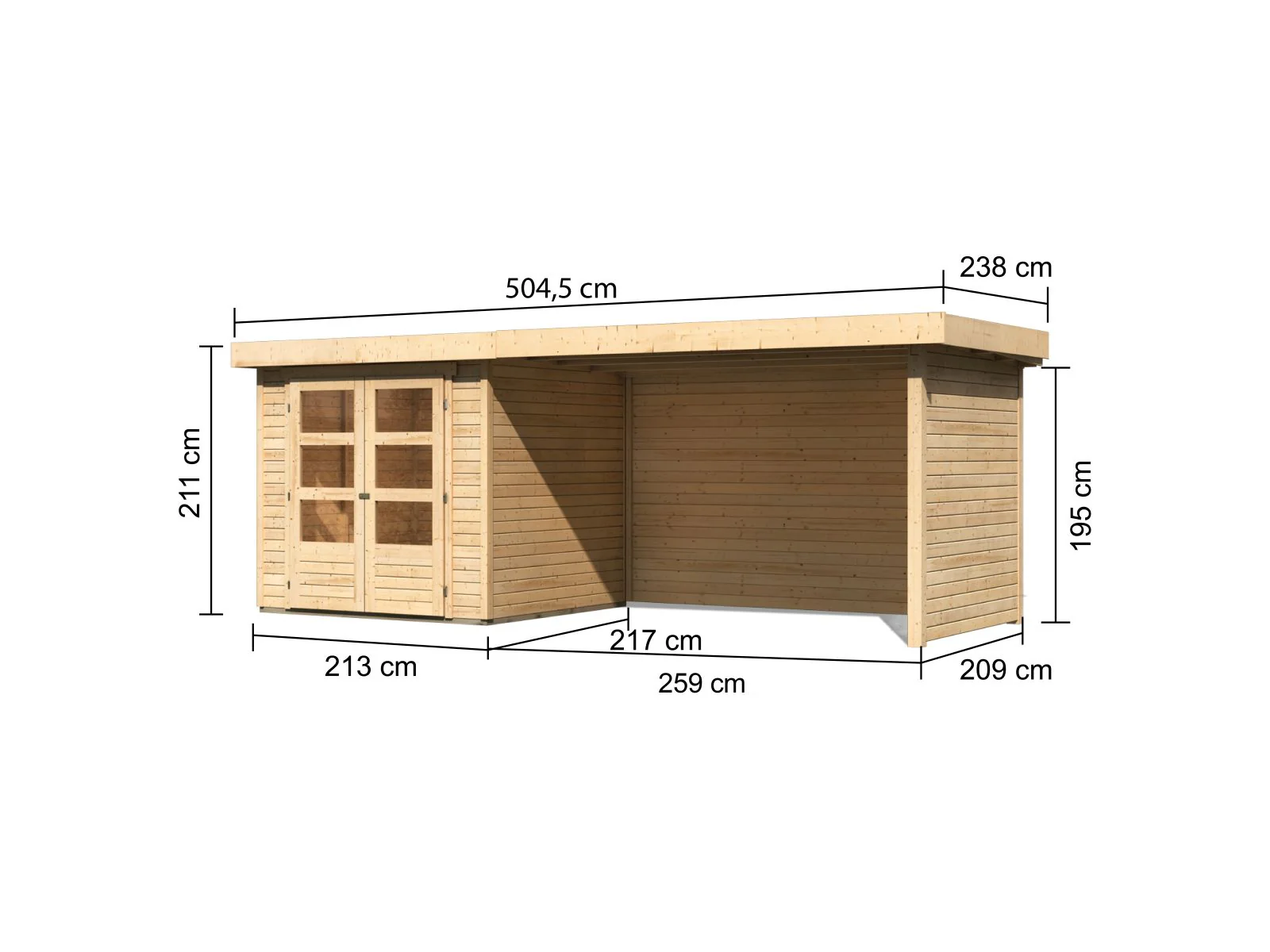 Karibu Gartenhaus Askola 2 mit Anbaudach 2,75 Meter, Seiten- und Rückwand - Image 3