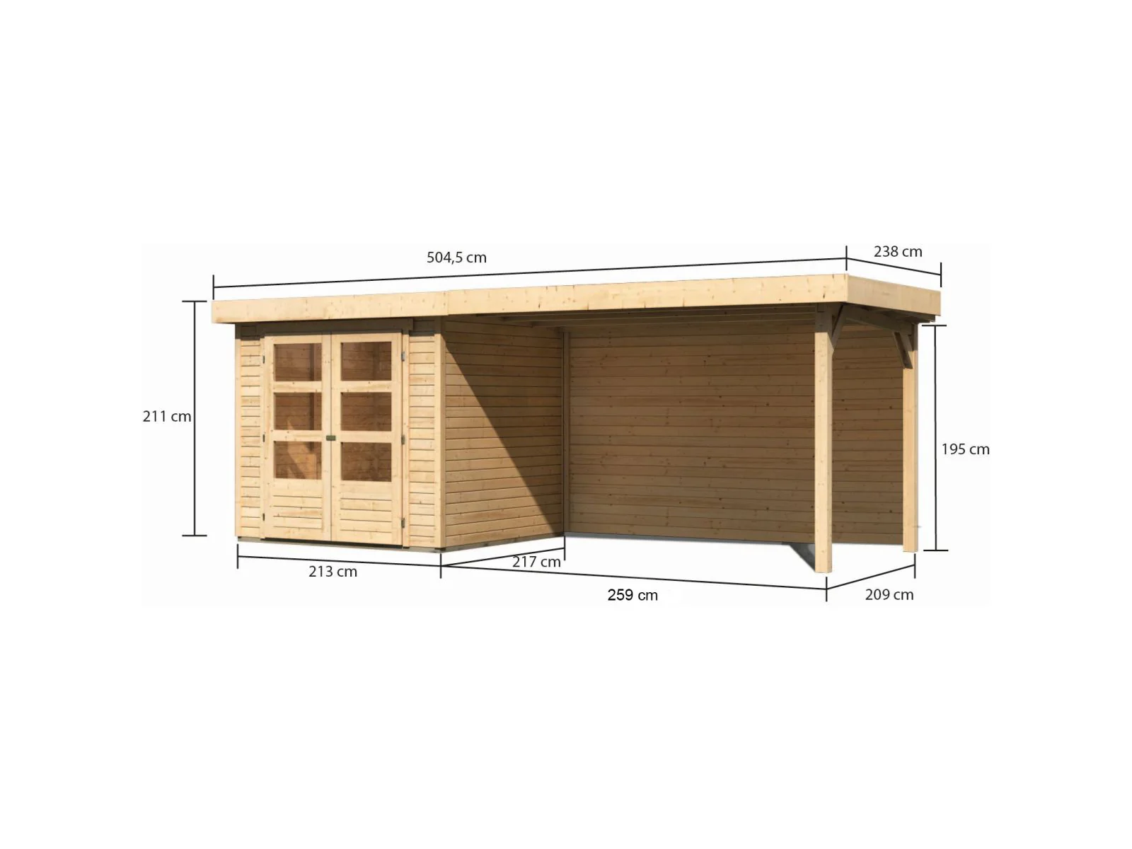 Karibu Gartenhaus Askola 2 mit Anbaudach 2,8 m und Rückwand - Image 3