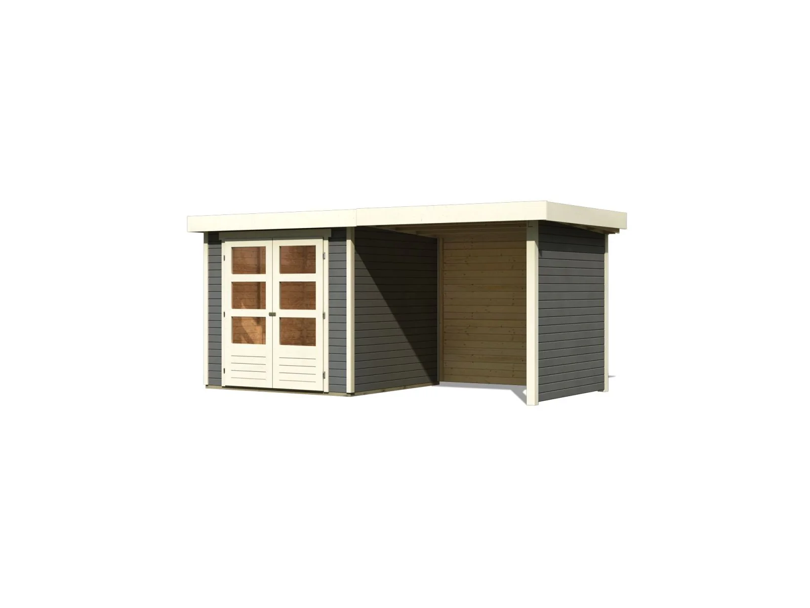 Karibu Gartenhaus Askola 2 terragrau mit Anbaudach 2,40 Meter, Seiten- und Rückwand - Image 4