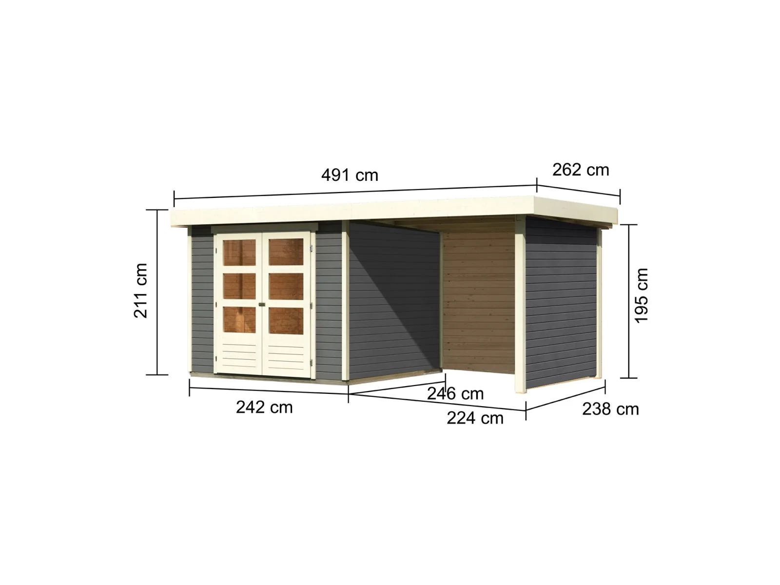 Karibu Gartenhaus Askola 3,5 mit Anbaudach 2,25 Meter, Seiten- und Rückwand in terragrau - Image 2