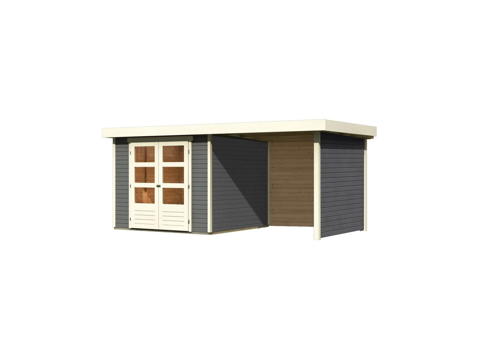 Karibu Gartenhaus Askola 3,5 mit Anbaudach 2,25 Meter, Seiten- und Rückwand in terragrau - Image 4