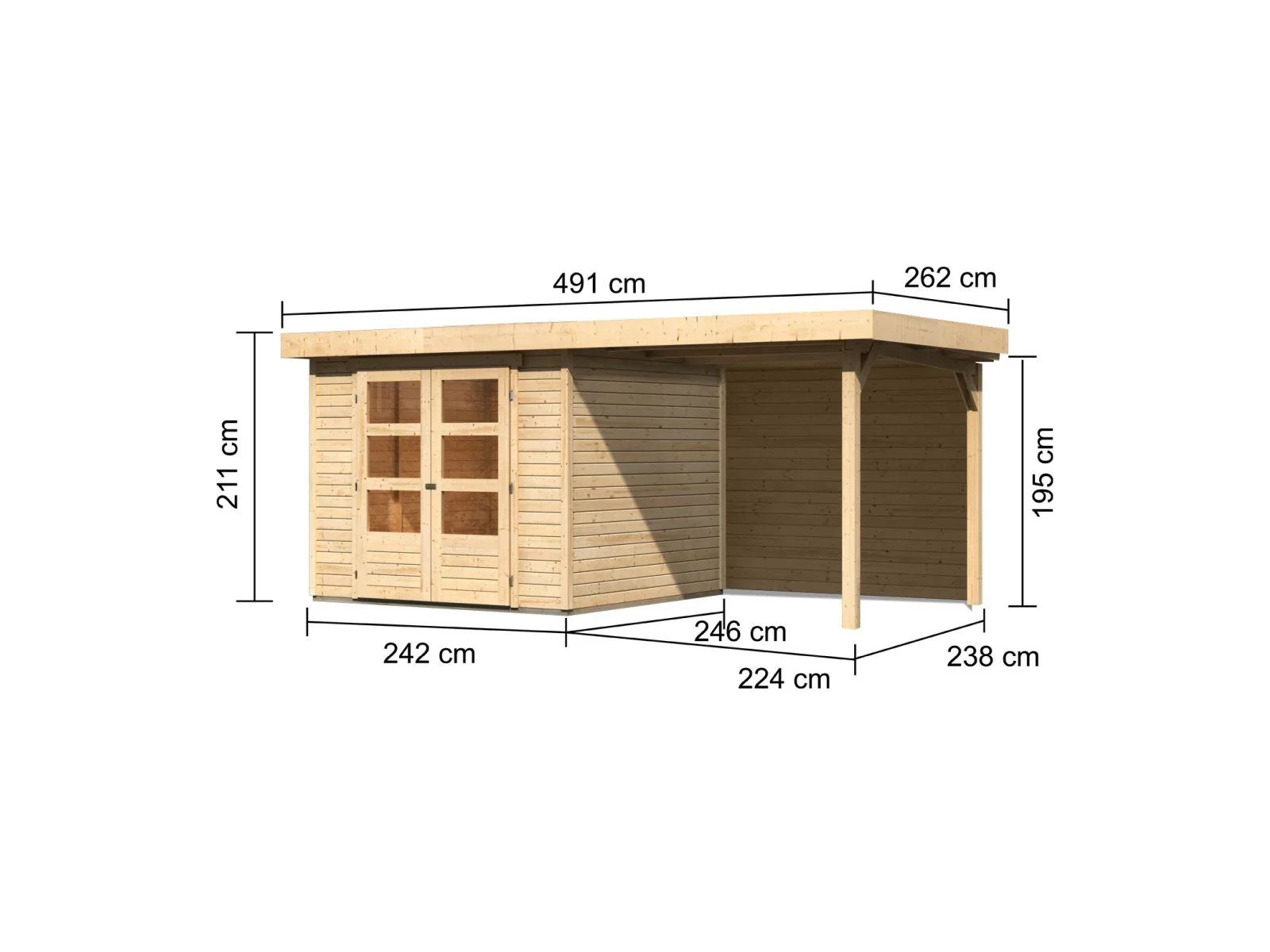 Karibu Gartenhaus Askola 3,5 mit Anbaudach 2,4 m, Rückwand - Image 2