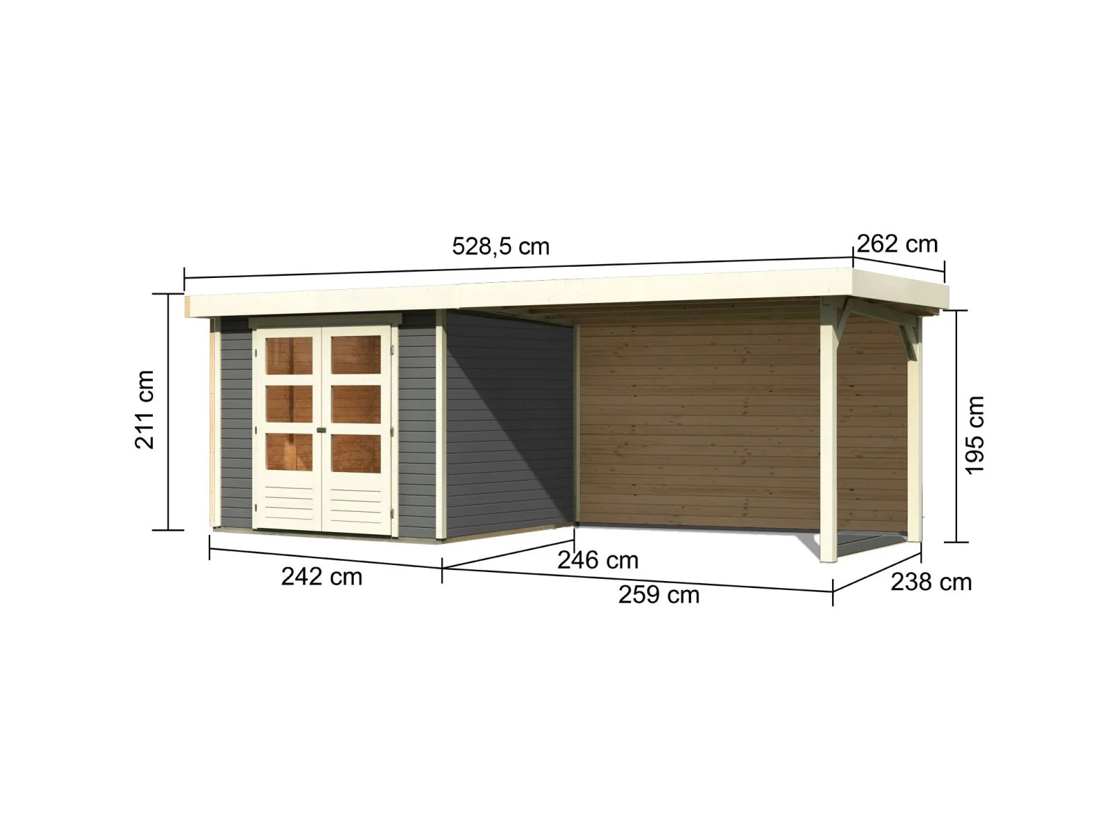 Karibu Gartenhaus Askola 3,5 mit Anbaudach 2,8 m, Rückwand in terragrau - Image 4