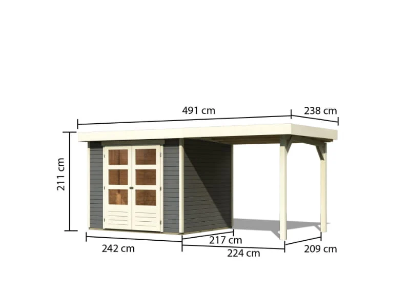 Karibu Gartenhaus Askola 3 in terragrau mit Anbaudach 2,40 Meter - Image 3