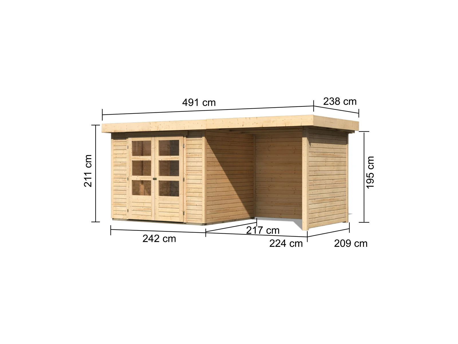 Karibu Gartenhaus Askola 3 mit Anbaudach 2,25 Meter, Seiten- und Rückwand - Image 2