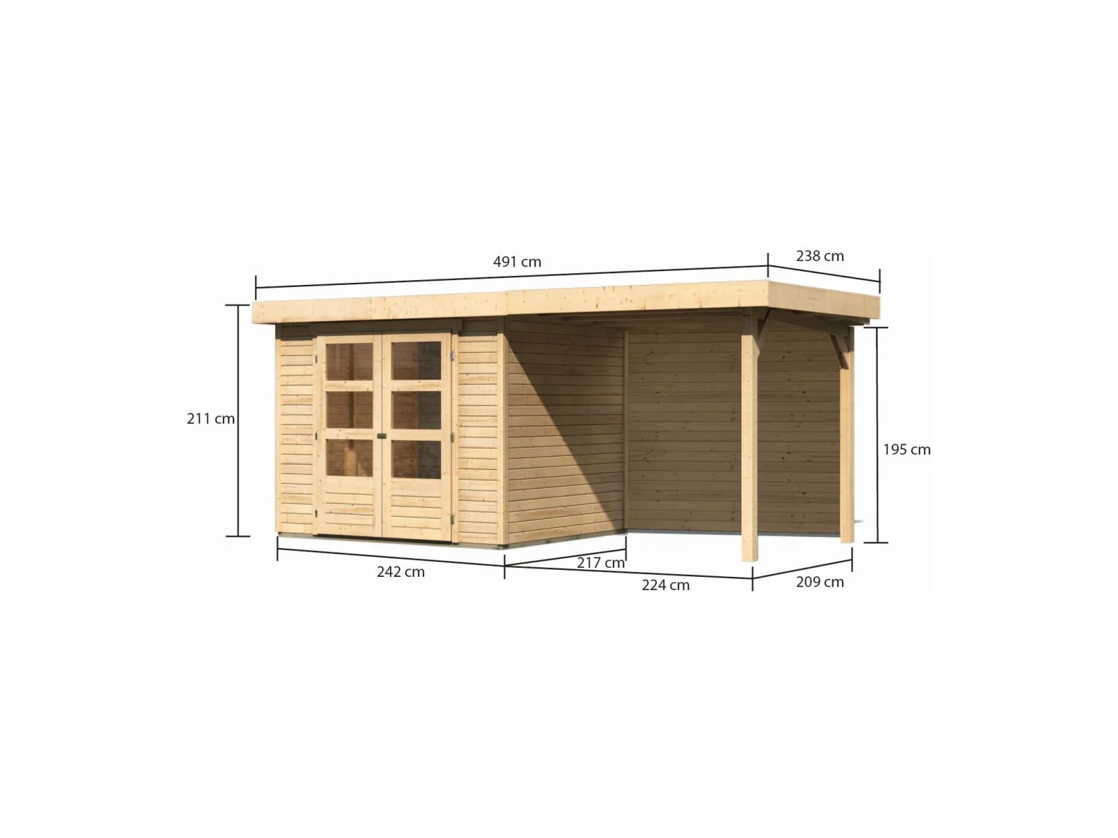 Karibu Gartenhaus Askola 3 mit Anbaudach 2,4 m, Rückwand - Image 3