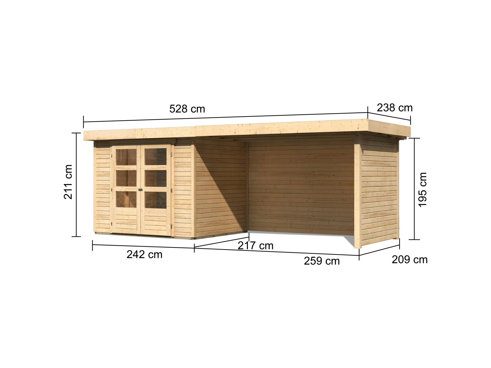 Karibu Gartenhaus Askola 3 mit Anbaudach 2,75 Meter, Seiten- und Rückwand - Image 3