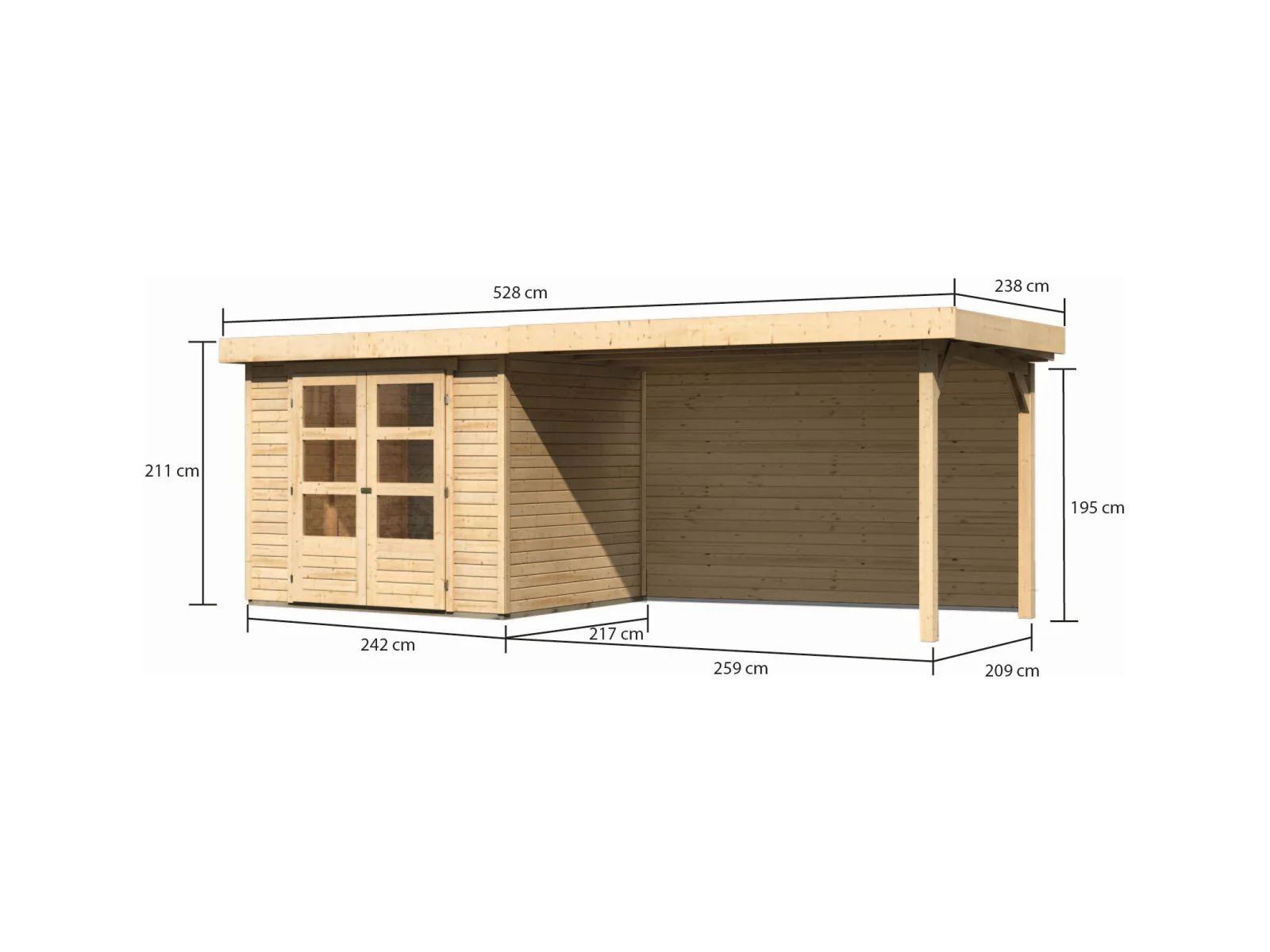 Karibu Gartenhaus Askola 3 mit Anbaudach 2,80 m, Rückwand - Image 3