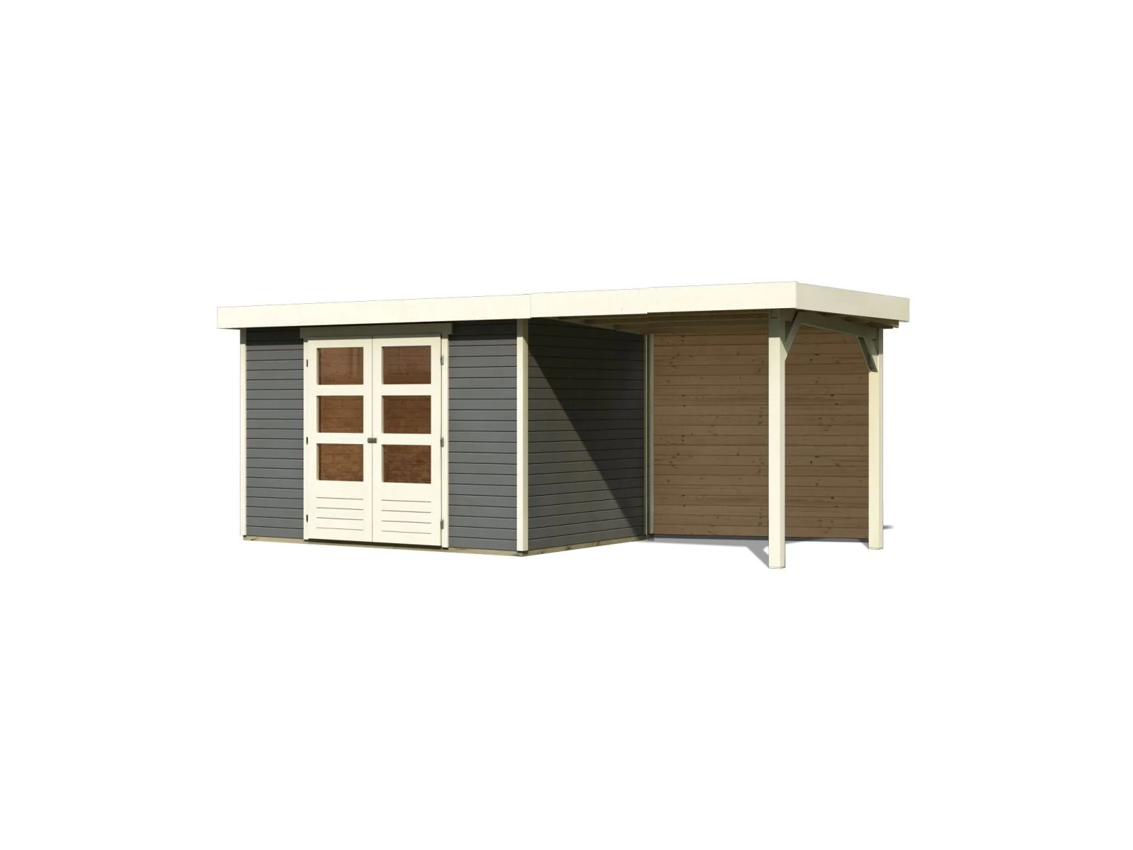 Karibu Gartenhaus Askola 4 mit Anbaudach 2,4 Meter, Rückwand, terragrau - Image 4