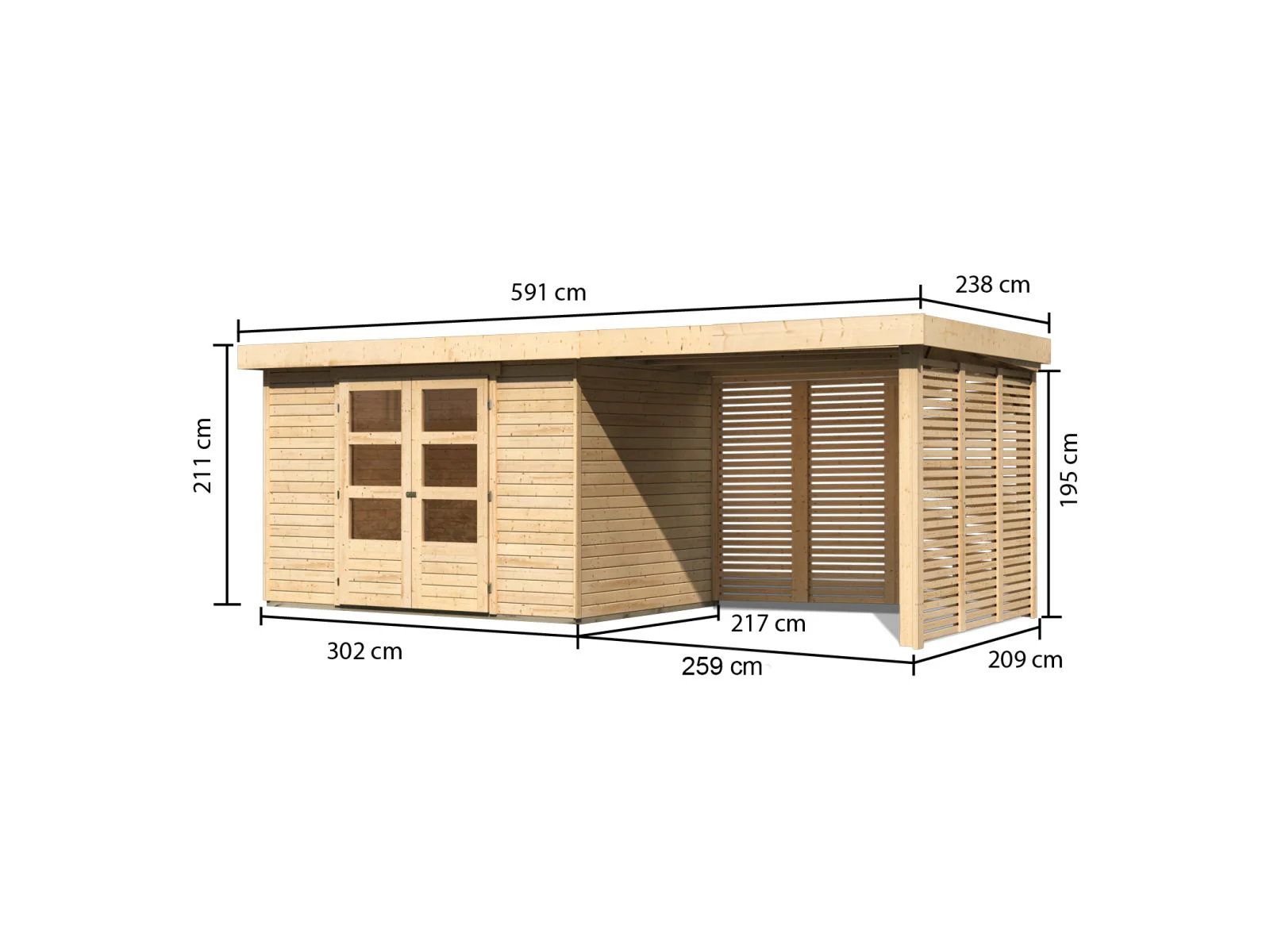 Karibu Gartenhaus Askola 4 mit Anbaudach 2,8 m, Lamellenwände - Image 4