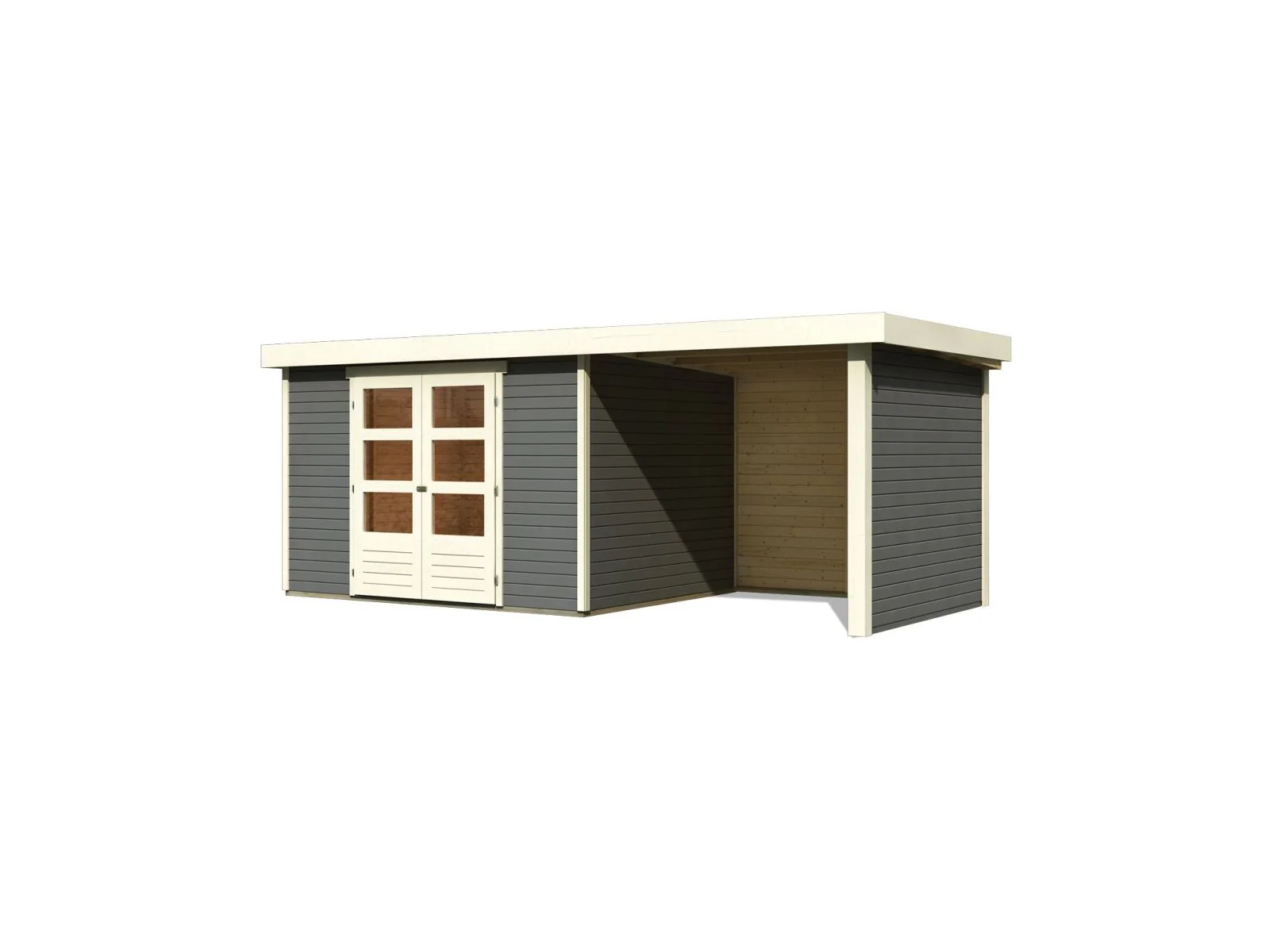 Karibu Gartenhaus Askola 5 mit Anbaudach 2,4 Meter, Seiten- und Rückwand in terragrau - Image 4