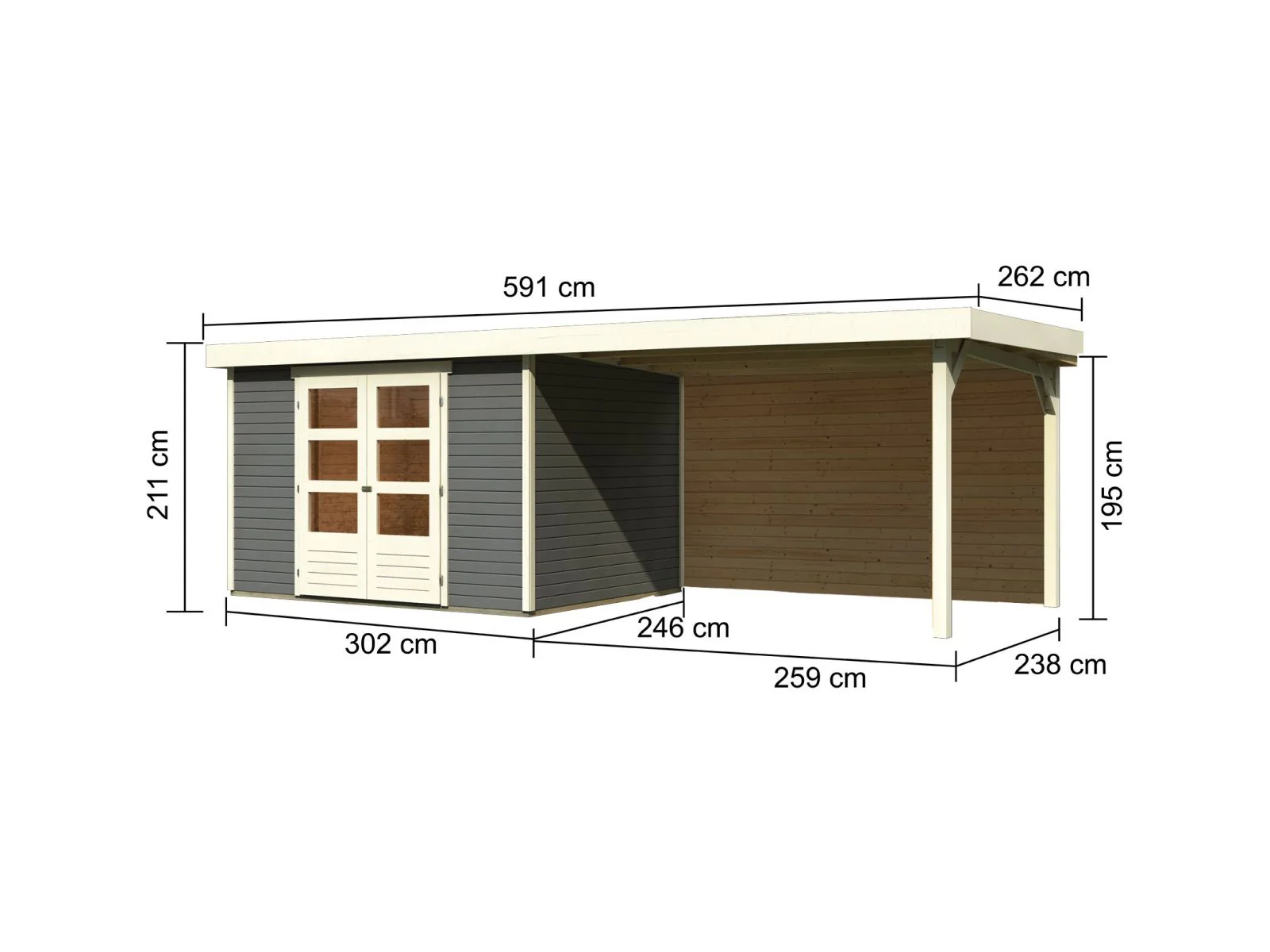 Karibu Gartenhaus Askola 5 mit Anbaudach 2,8 m, Rückwand in terragrau - Image 4