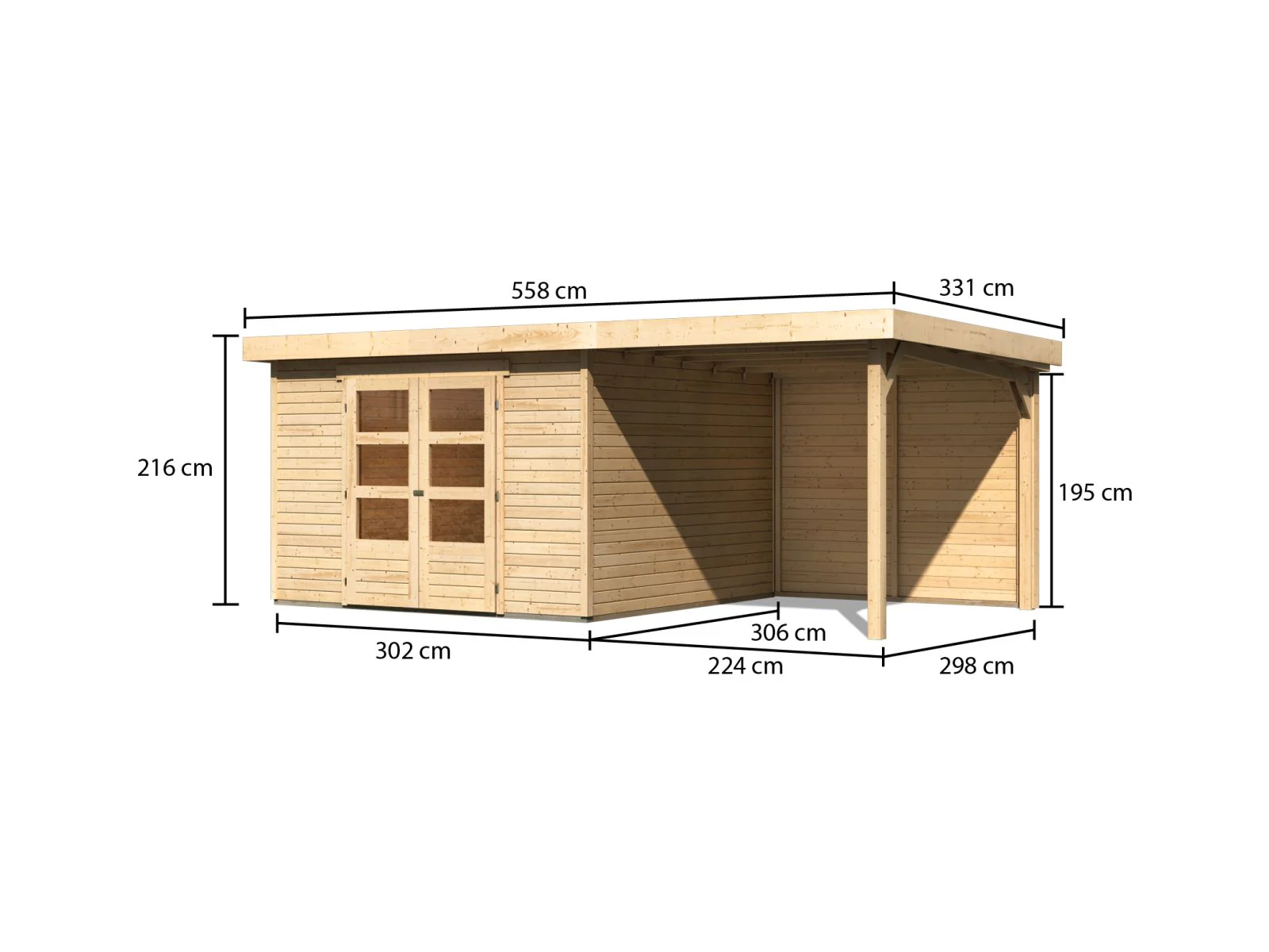 Karibu Gartenhaus Askola 6 natur mit Anbaudach 2,4 Meter - Rückwand - Image 2
