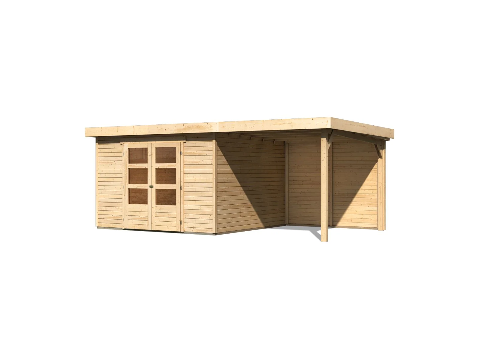 Karibu Gartenhaus Askola 6 natur mit Anbaudach 2,4 Meter - Rückwand - Image 4
