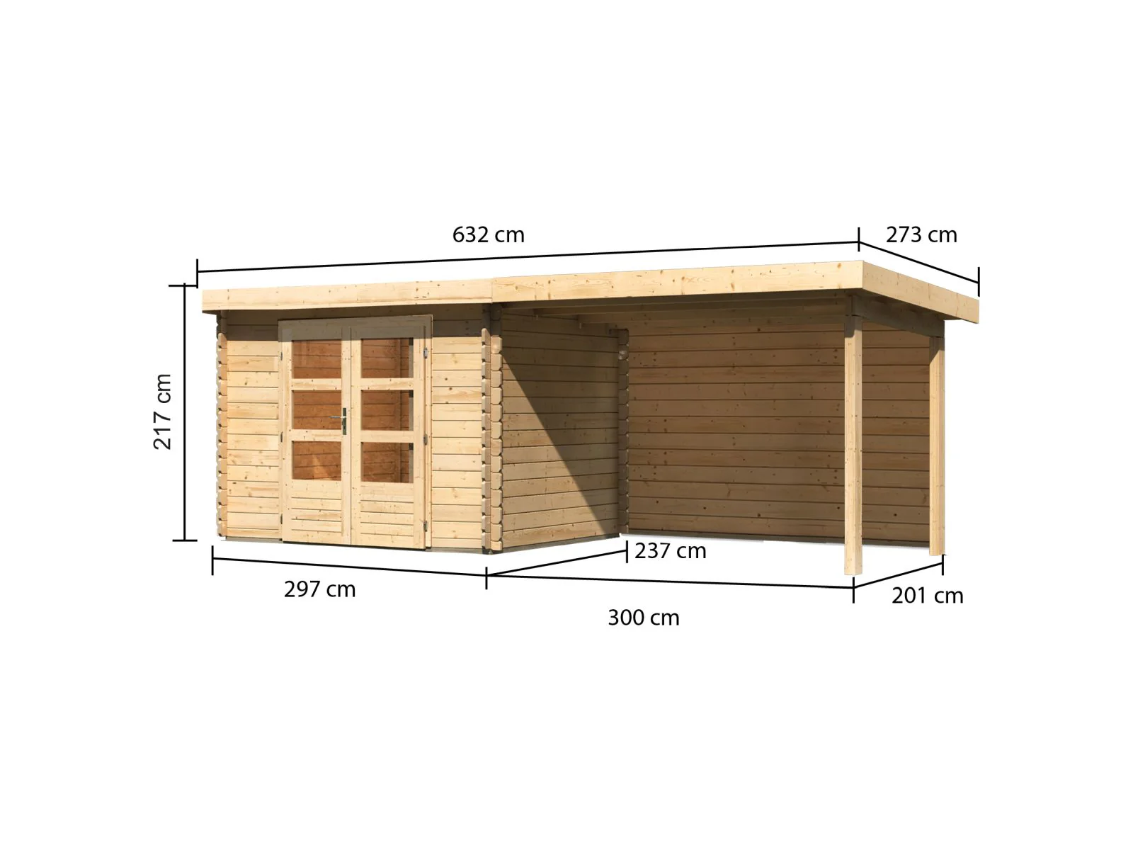 Karibu Gartenhaus Bastrup 3 mit Anbaudach 3 Meter inkl. Rückwand natur - Image 3