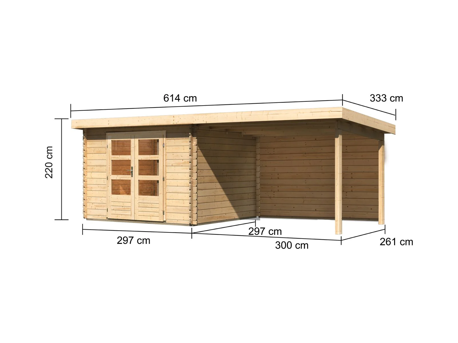 Karibu Gartenhaus Bastrup 5 mit Anbaudach 3 Meter inkl. Rückwand - Image 3