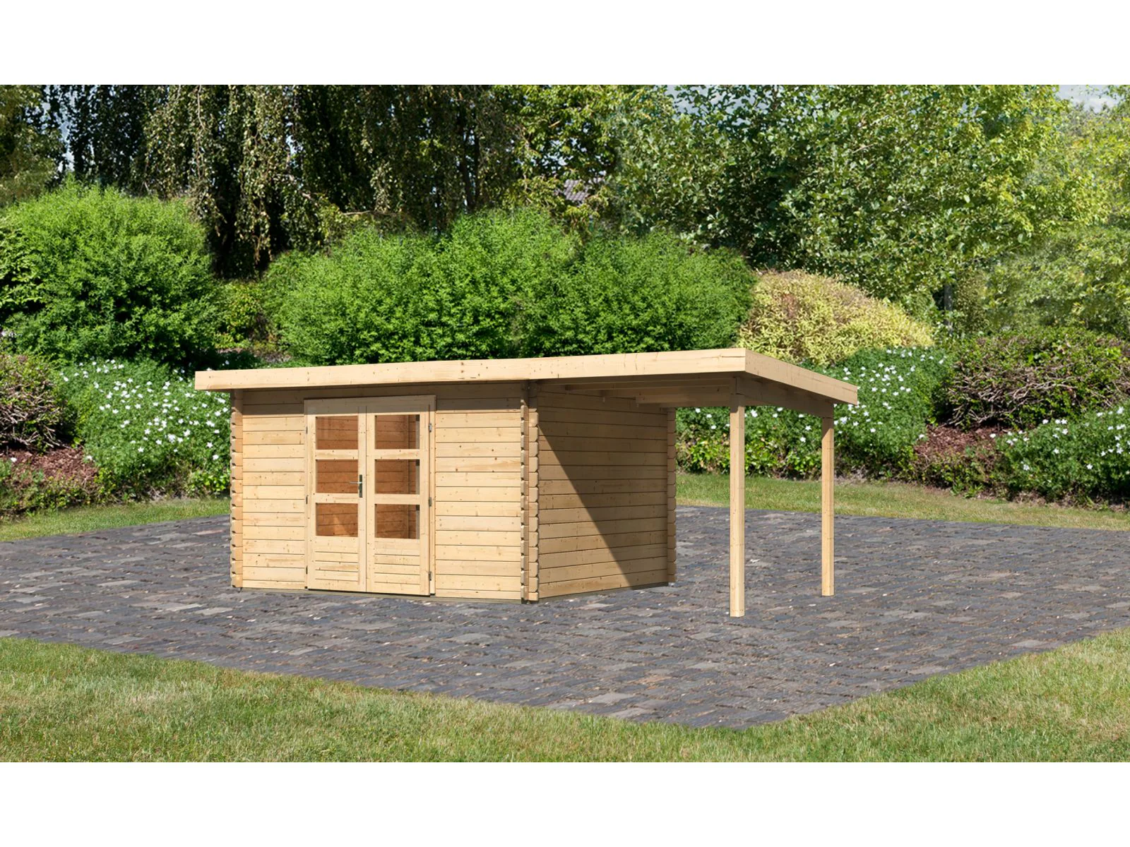 Karibu Gartenhaus Bastrup 7 mit Anbaudach 2 Meter