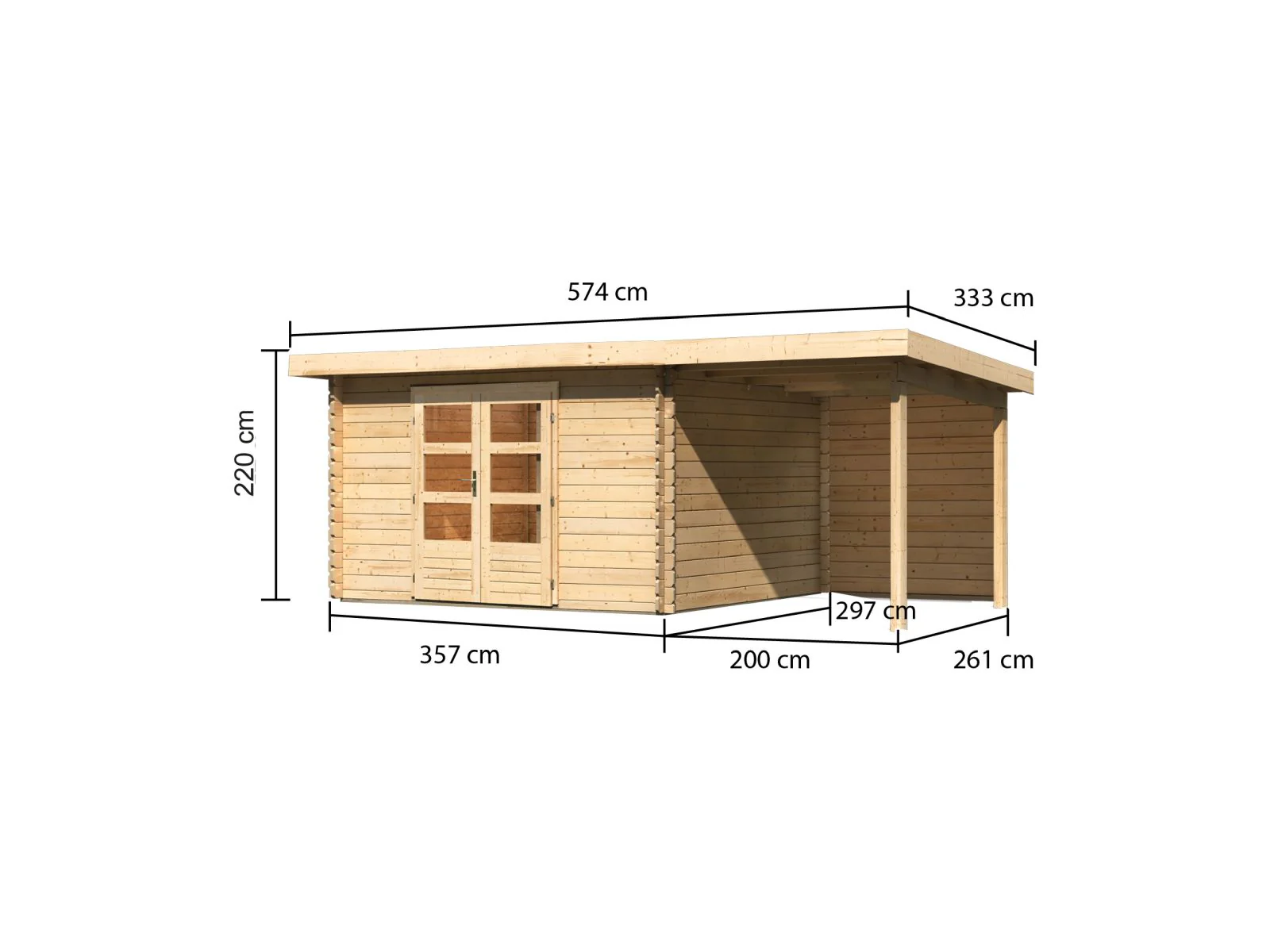 Karibu Gartenhaus Bastrup 7 mit Anbaudach 2 Meter inkl. Rückwand - Image 2