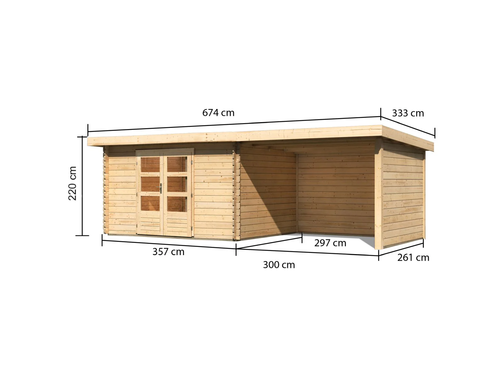 Karibu Gartenhaus Bastrup 7 mit Anbaudach 3 Meter, Rück- und Seitenwand - Image 2