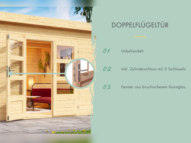 Karibu Gartenhaus Flora 5 natur,inkl. selbstklebende Dachbahn, Vlies und Wurzelschutzfolie (für Dach - Image 5